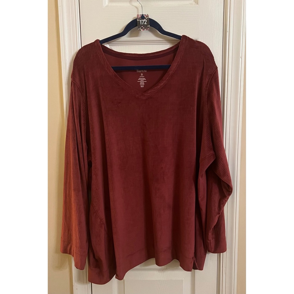 Croft & Barrow Womens 3X Burgundy Ribbed Velour V-Neck Long Sleeve Pajama Top